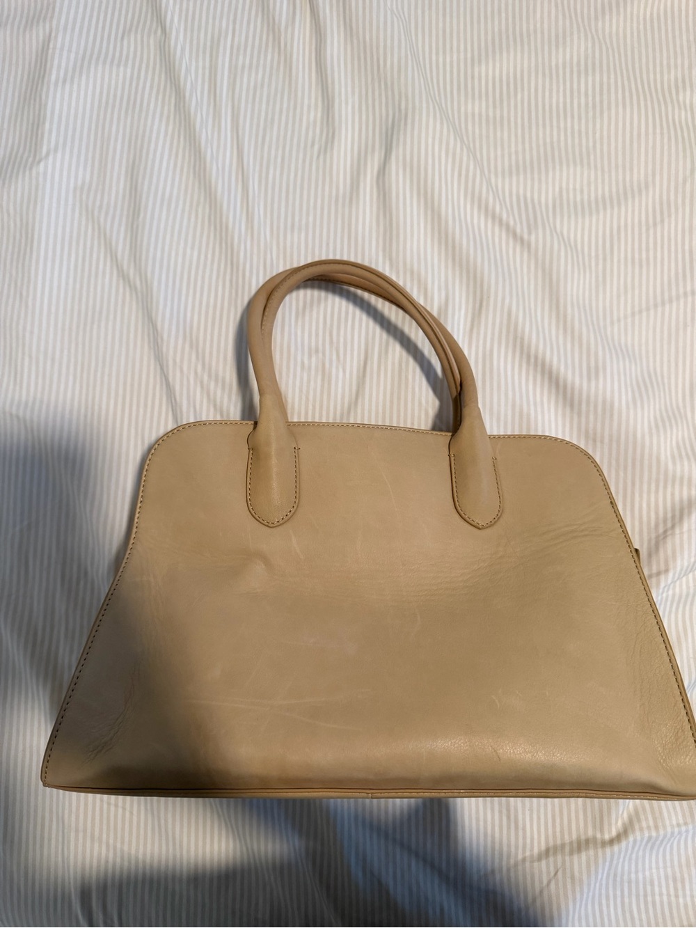 Neutral Tan Leather Top-Handle Satchel